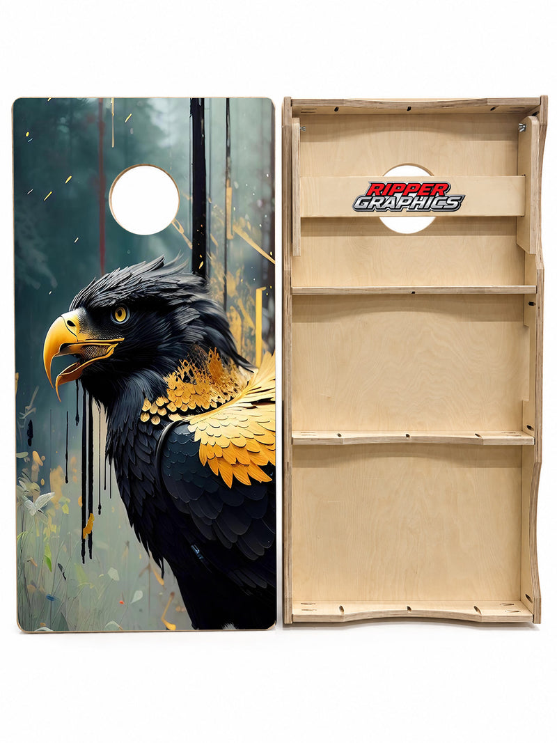 Black Gold Raven Cornhole Design