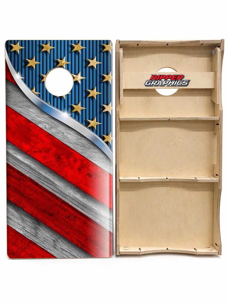 Chrome American Flag Cornhole Design