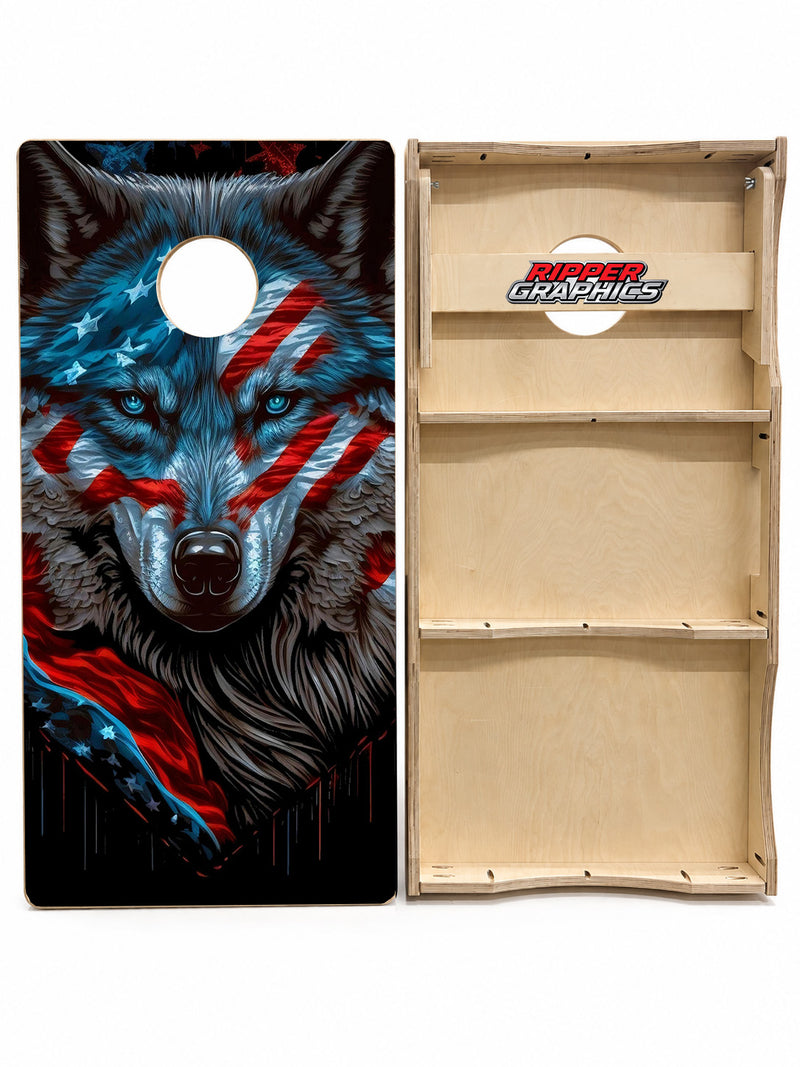Wolf American Flag Cornhole Design