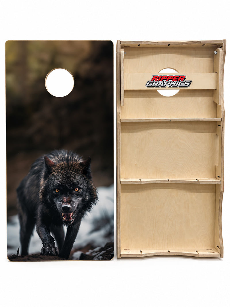 Hungry Black Wolf Cornhole Design