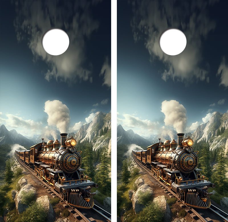 Steam Punk Style Train Cornhole Design