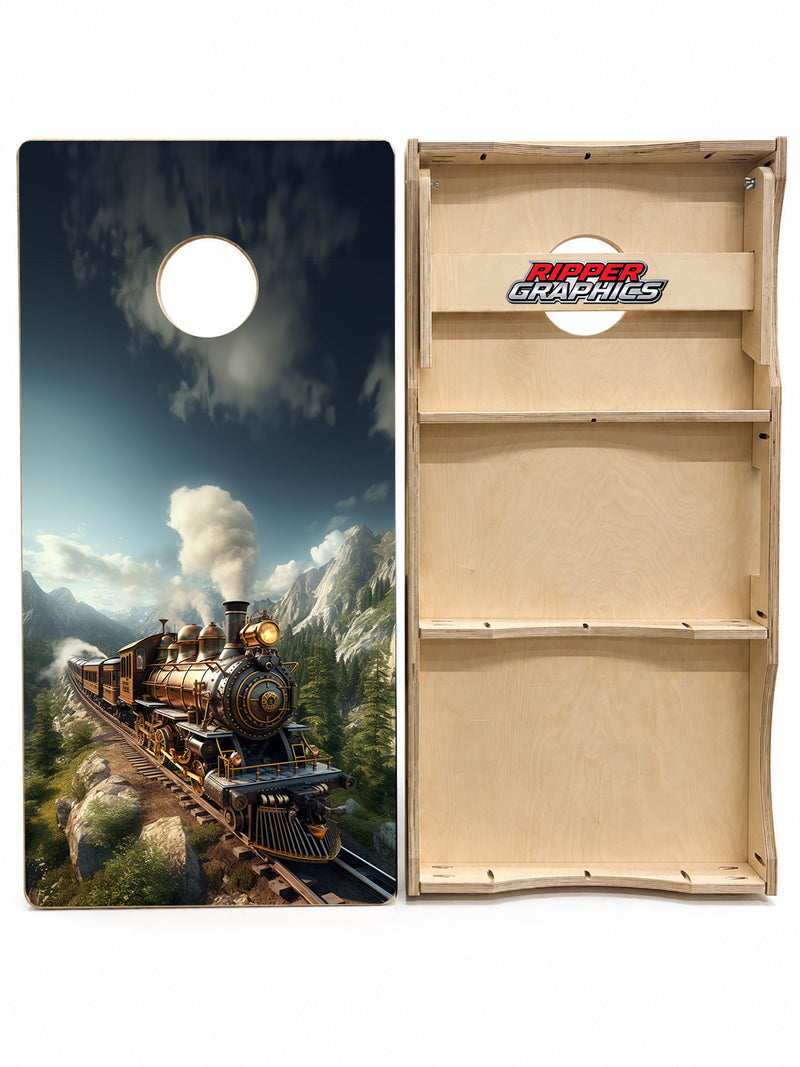 Steam Punk Style Train Cornhole Design