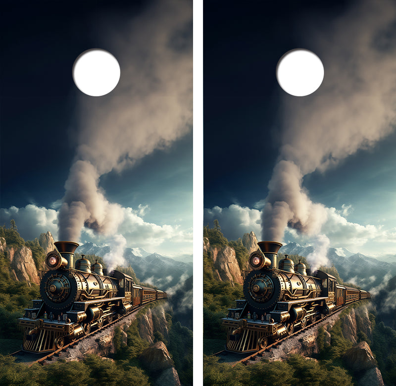 Steam Punk Style Train Cornhole Design