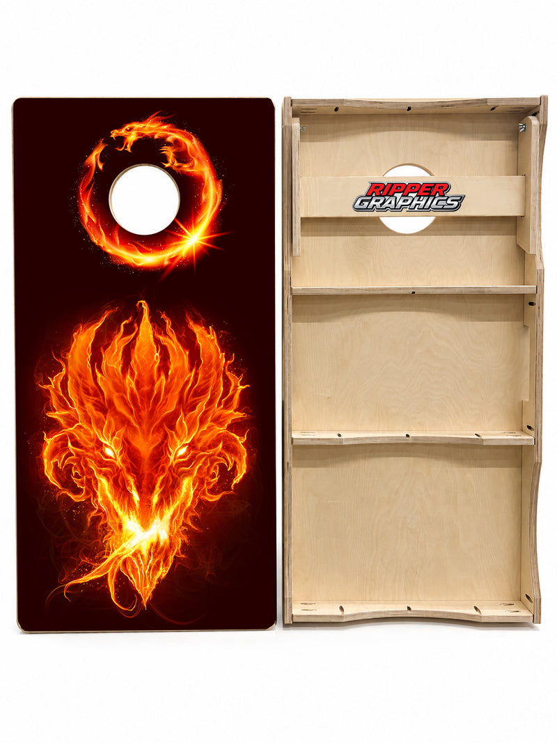Firey Dragon Head Cornhole Design