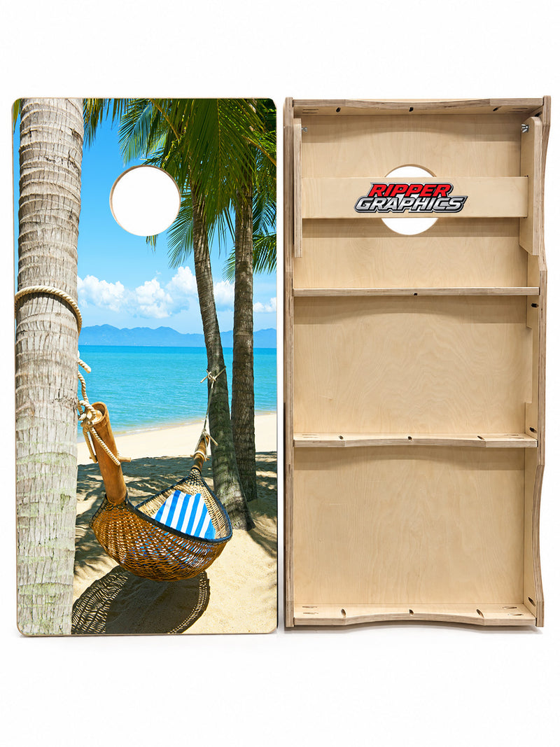 Tropical Beach Hammock Cornhole Design