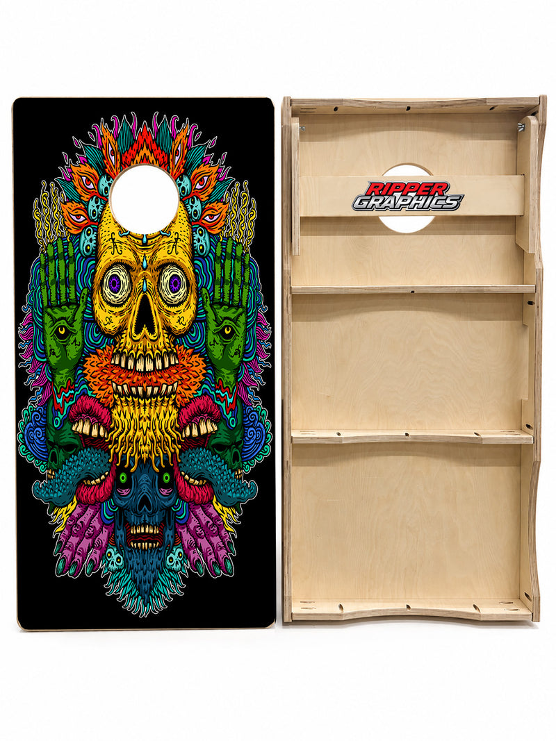 Psychedelic Skulls Cornhole Design