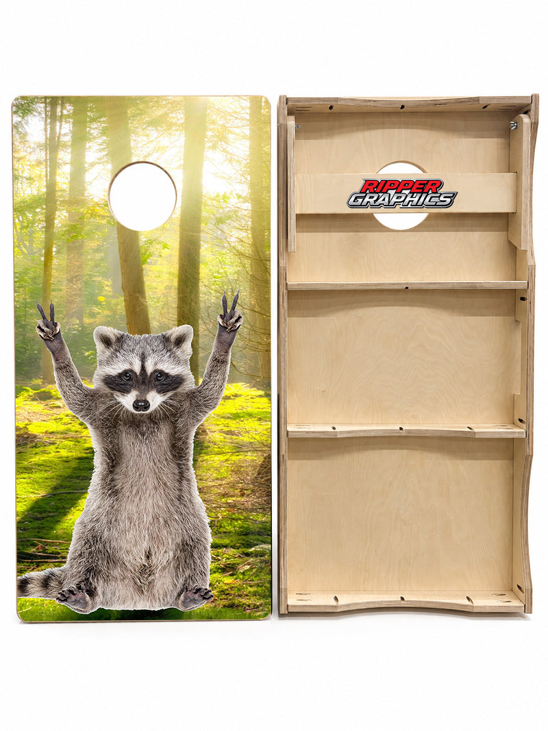 Peace Sign Raccoon Cornhole Design