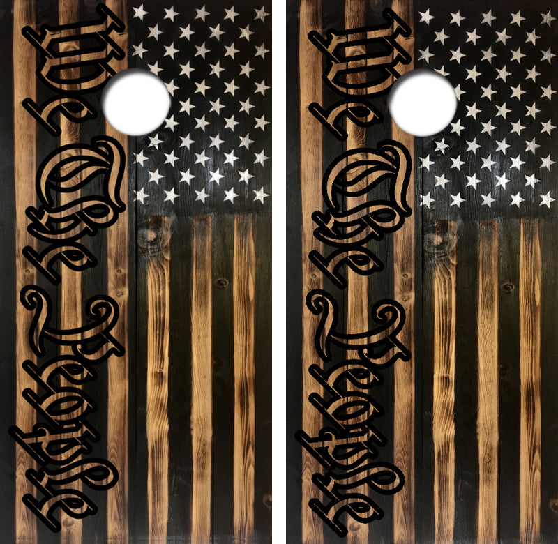 We The People Rustic American Flag Cornhole Design