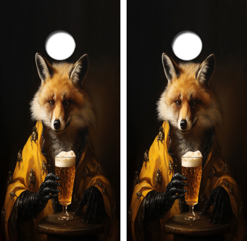 Steam Punk Fox Drinking Beer Cornhole Design