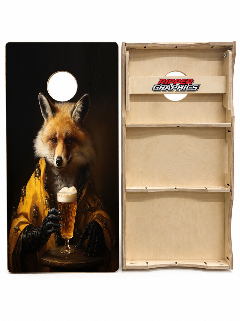Steam Punk Fox Drinking Beer Cornhole Design
