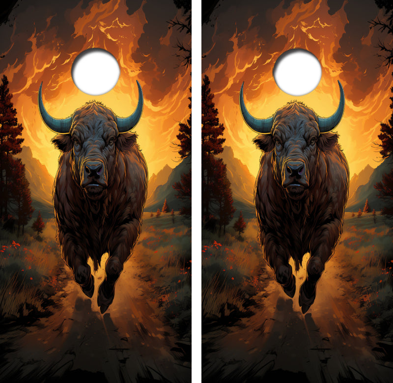 Angry Charging Bull Cornhole Design