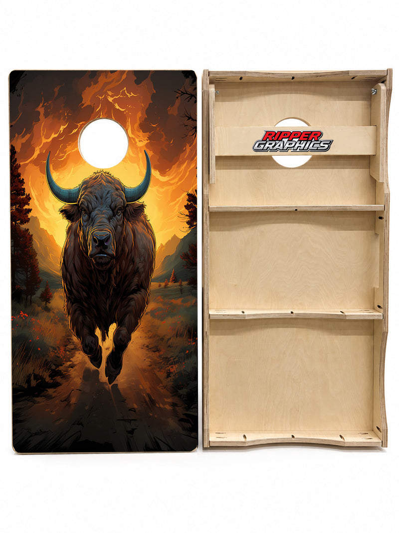 Angry Charging Bull Cornhole Design