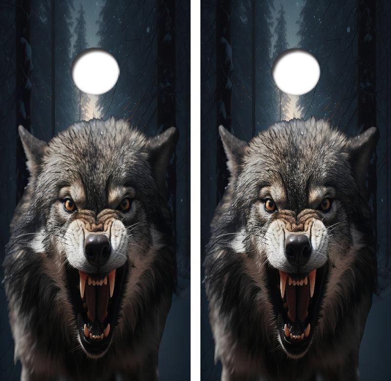 Angry Snarling Timber Wolf Cornhole Design