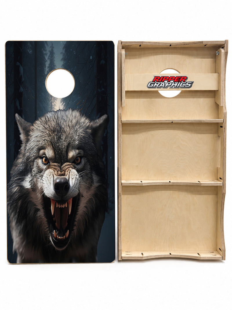 Angry Snarling Timber Wolf Cornhole Design