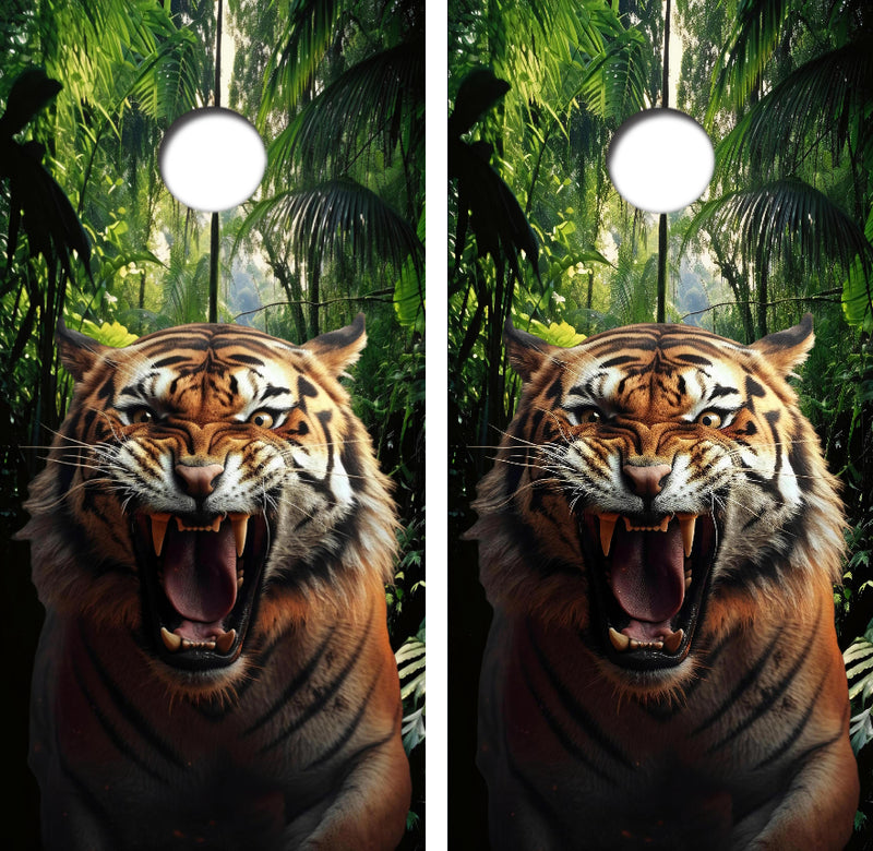 Angry Snarling Tiger Cornhole Design