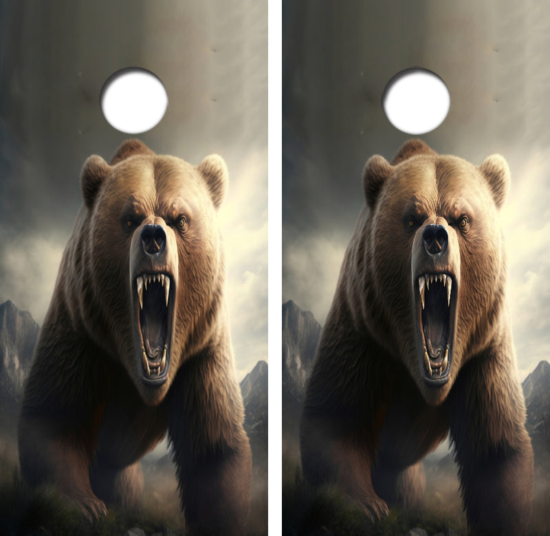 Charging Mean Grizzly Bear Cornhole Design