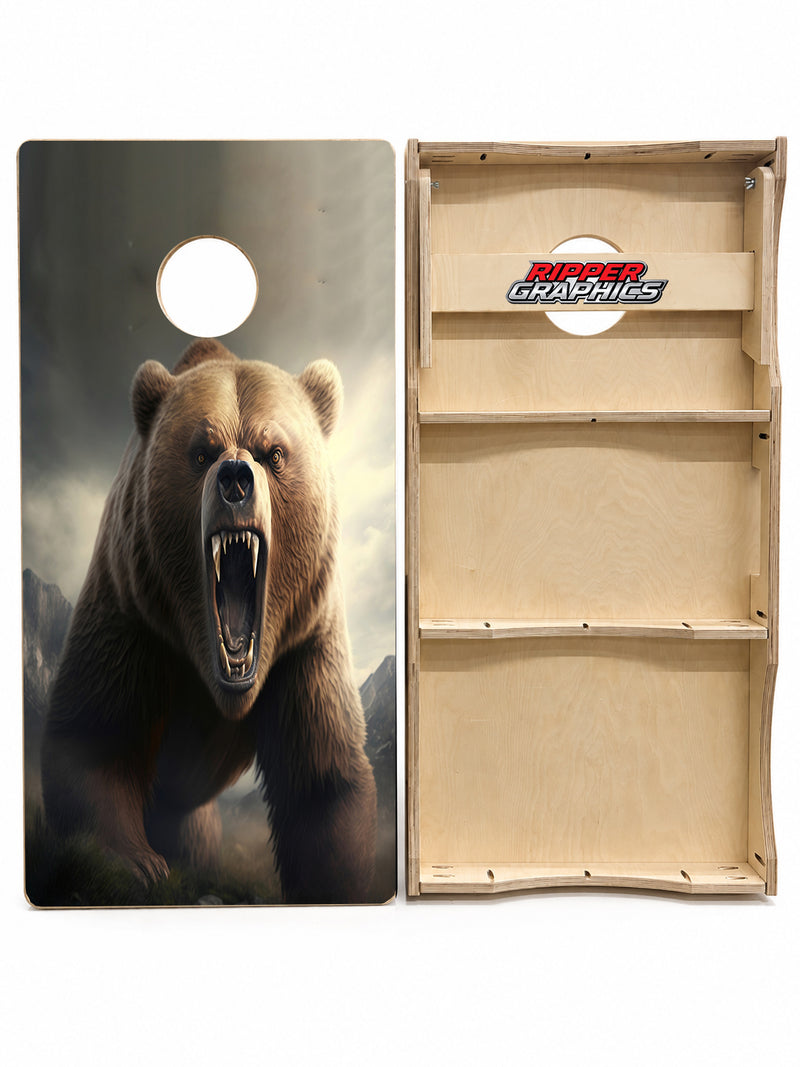 Charging Mean Grizzly Bear Cornhole Design