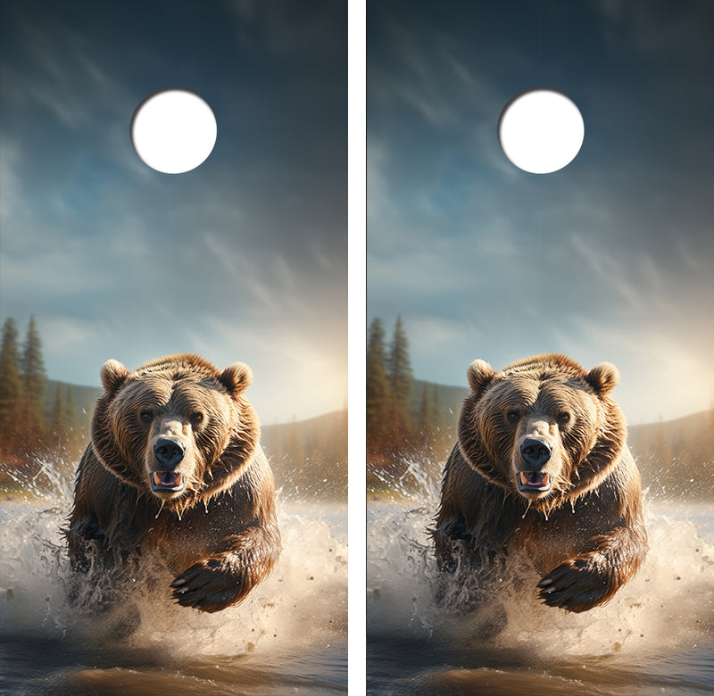 Charging Grizzly Bear Cornhole Design