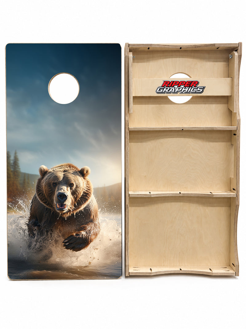 Charging Grizzly Bear Cornhole Design