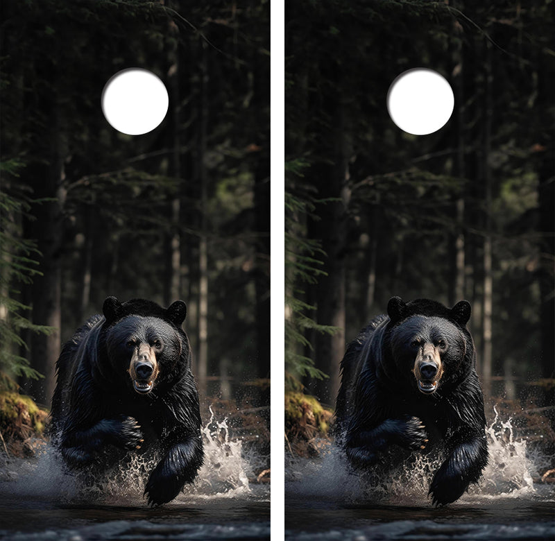 Charging Black Bear Cornhole Design