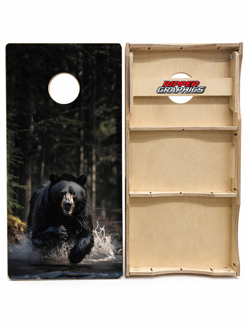 Charging Black Bear Cornhole Design