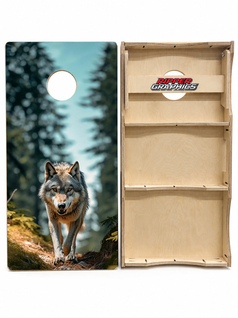 Hungry North American Wolf Cornhole Design