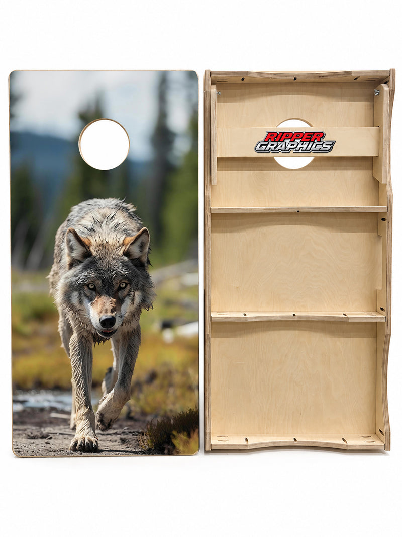 Hungry North American Wolf Cornhole Design