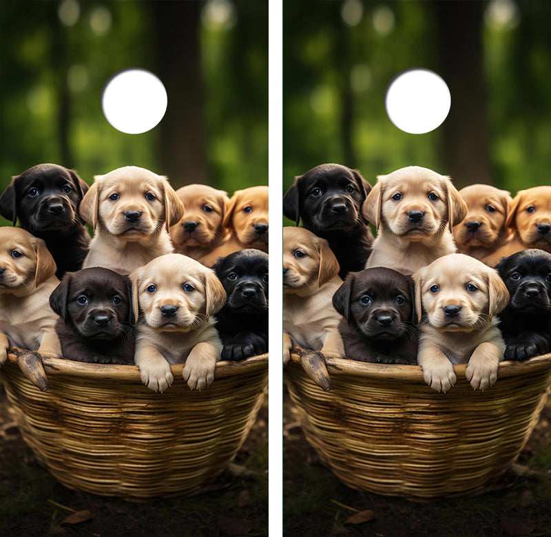 Basket of Cute Chocolate Labrador Retreive Puppies Cornhole Design