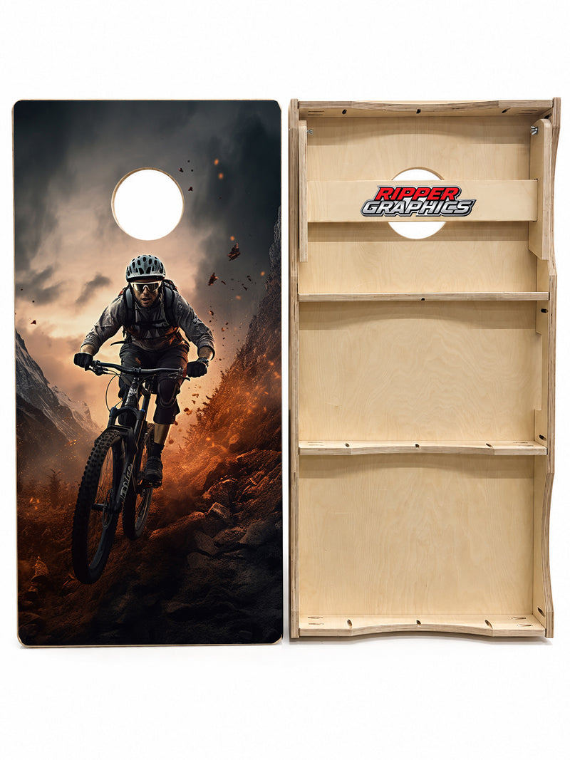 Extreme Downhill Mountain Biking Cornhole Design