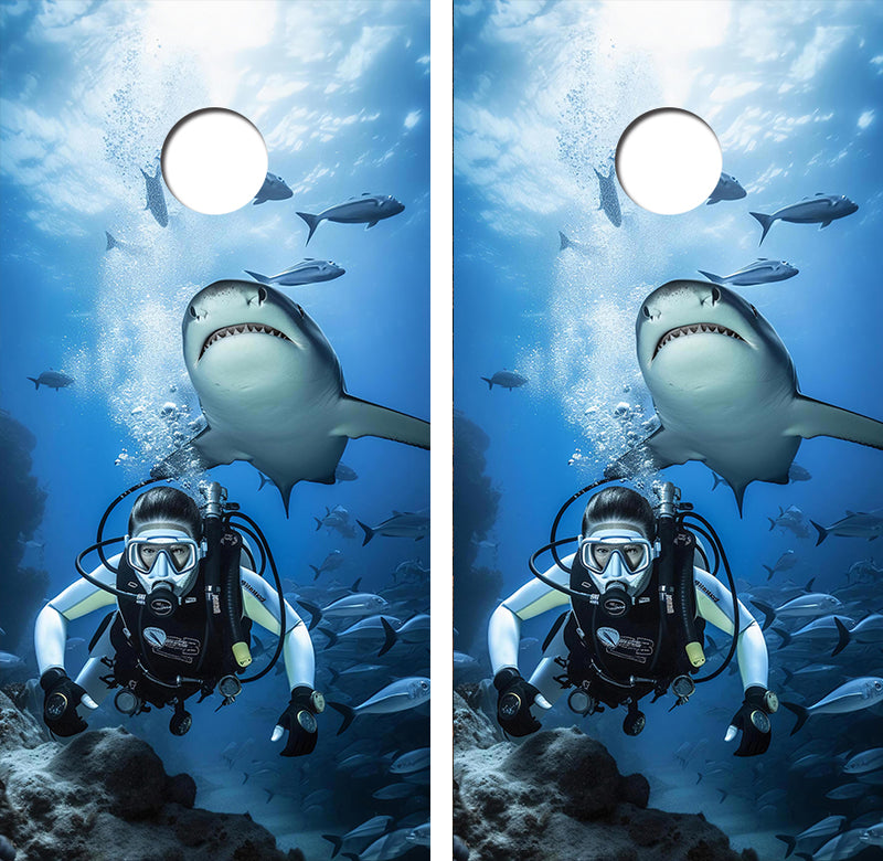 Swimming With Sharks Cornhole Design