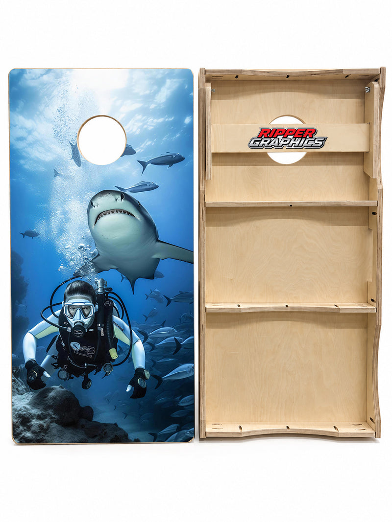 Swimming With Sharks Cornhole Design