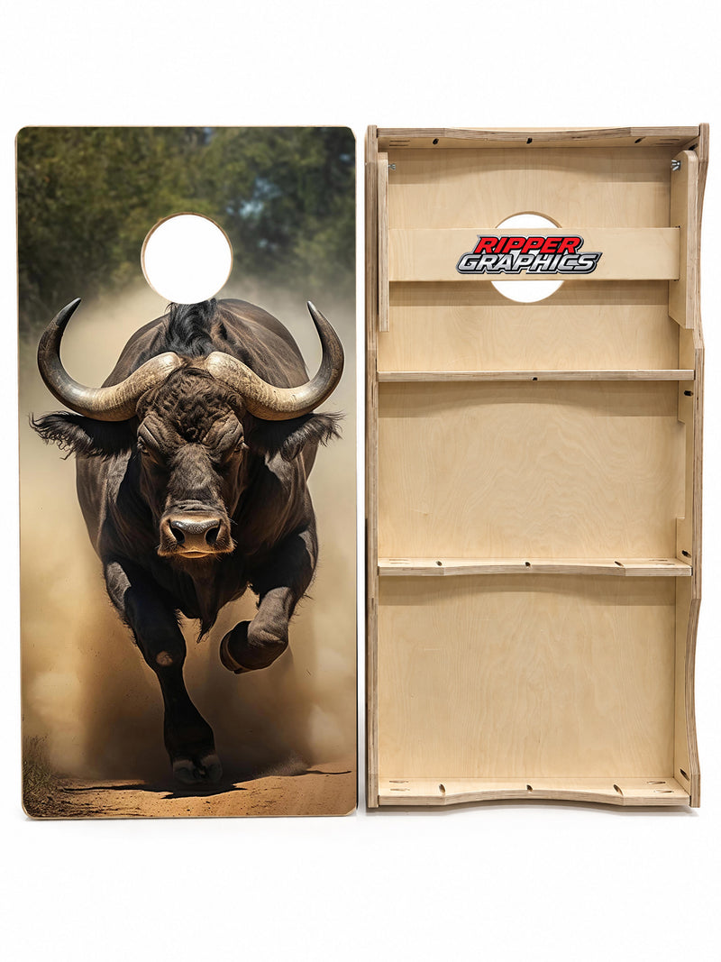 Charging African Cape Buffalo Cornhole Design