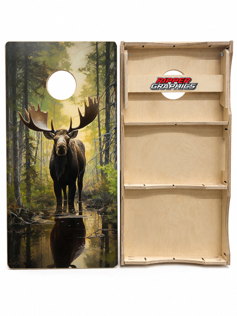 Bull Moose in Woods Cornhole Design