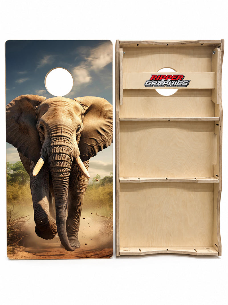Charging African Elephant Cornhole Design