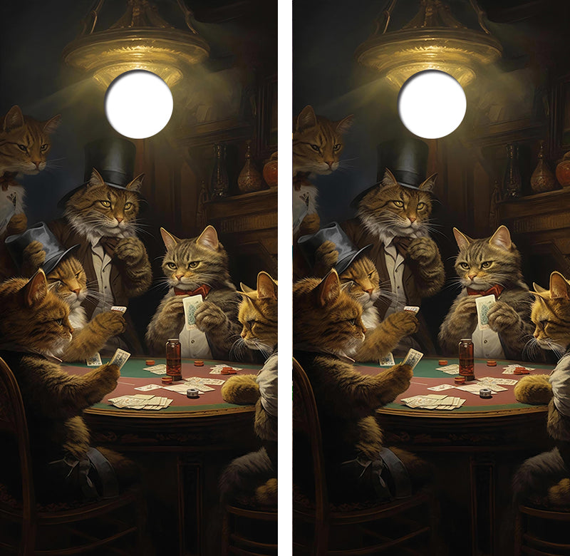 Cats Playing Poker Cornhole Design