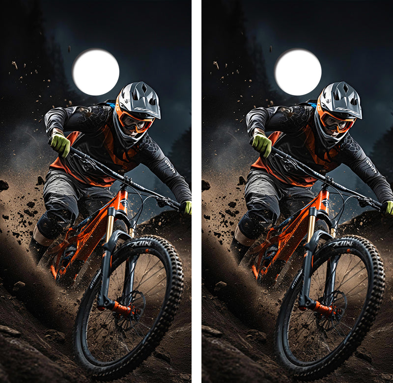 Downhill Mountain Bike Racer Cornhole Design