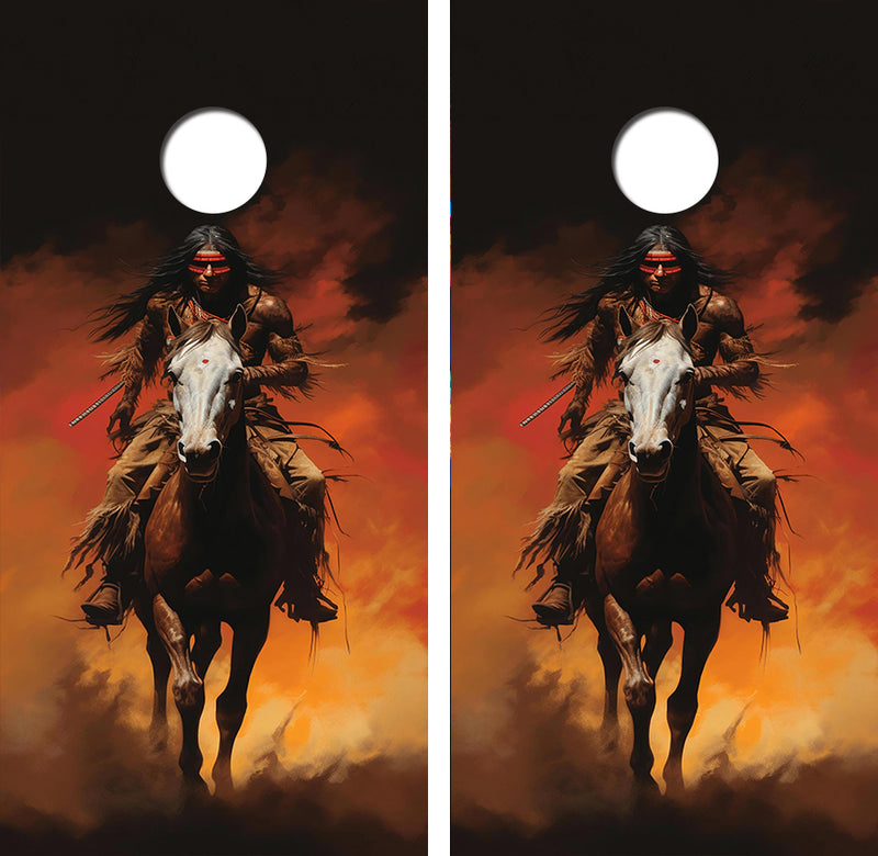 Indian Chief Riding Horse Cornhole Design