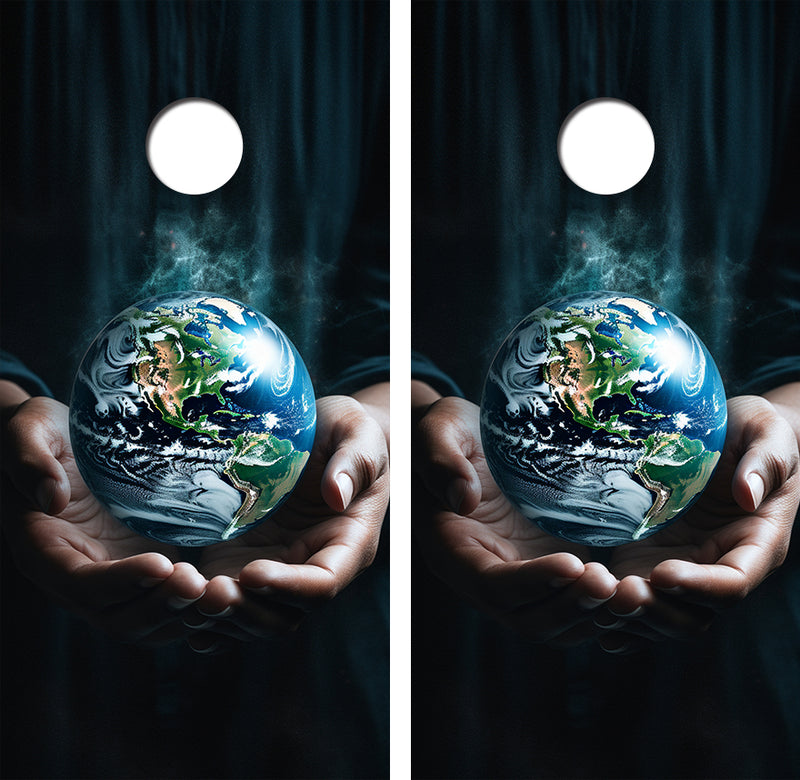 Earth in the Palm of Our Hands Cornhole Design
