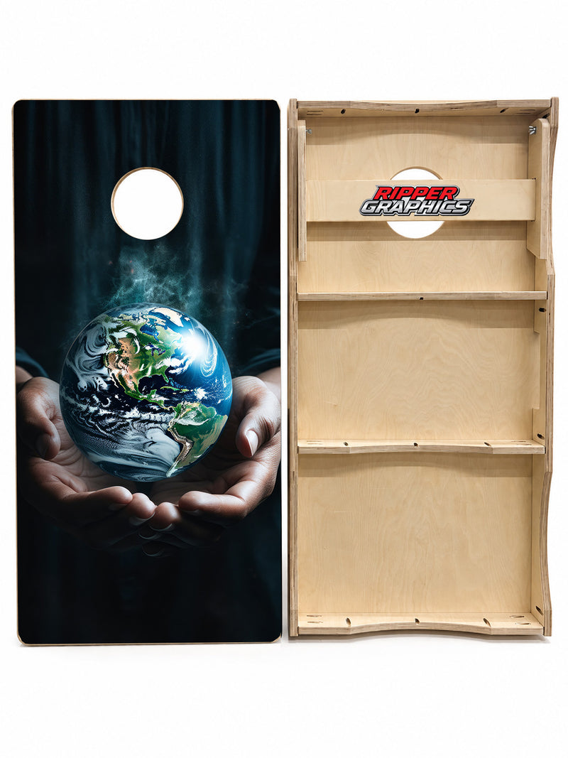 Earth in the Palm of Our Hands Cornhole Design