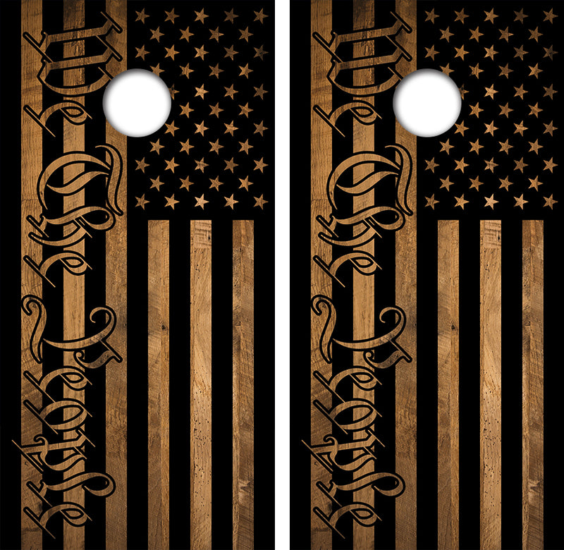 We The People Rustic American Flag Cornhole Design