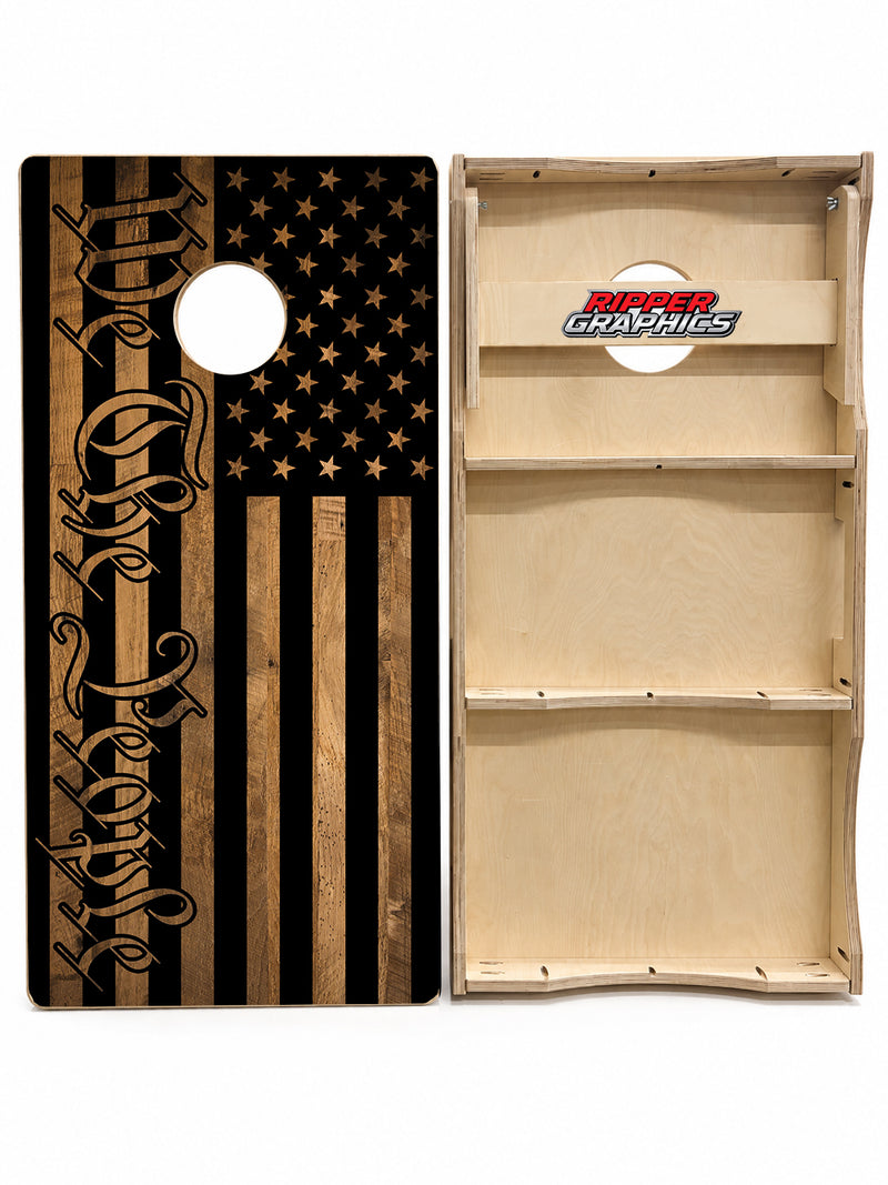 We The People Rustic American Flag Cornhole Design