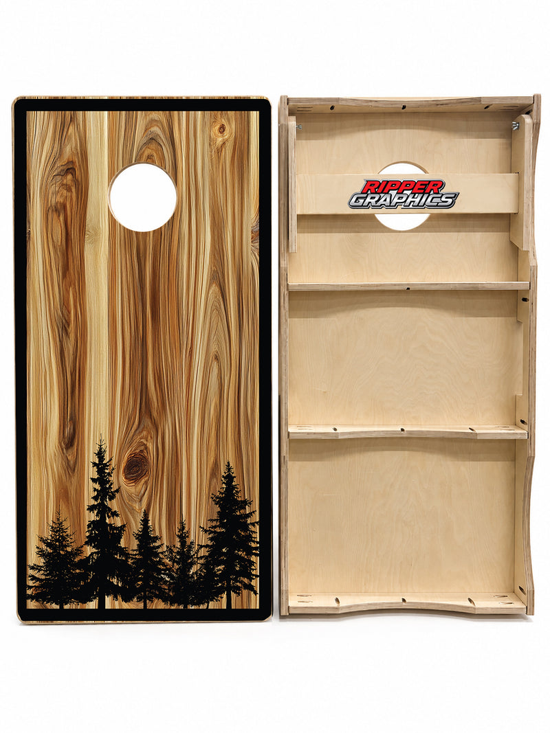 Wood Pinetrees Cornhole Design