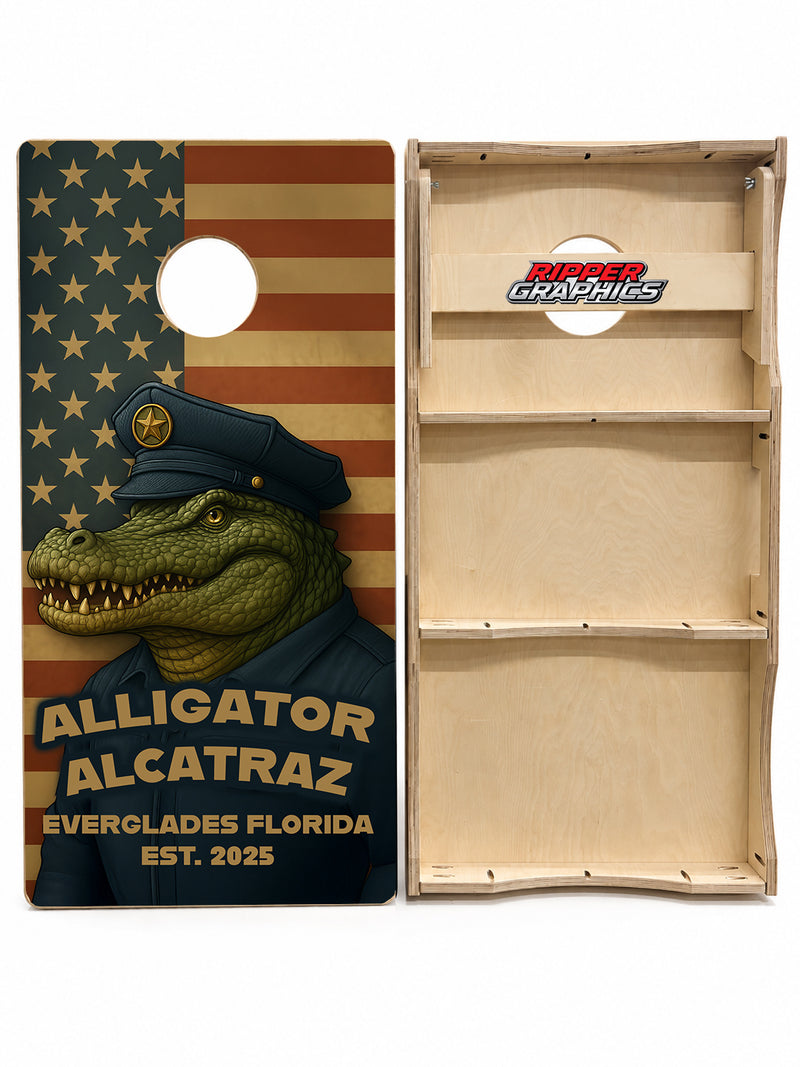 Alligator Alcatraz Cornhole Design