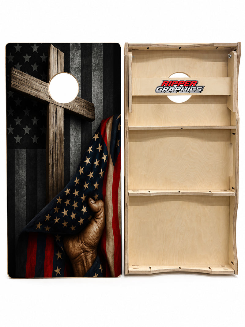 American Flag Cross Cornhole Design