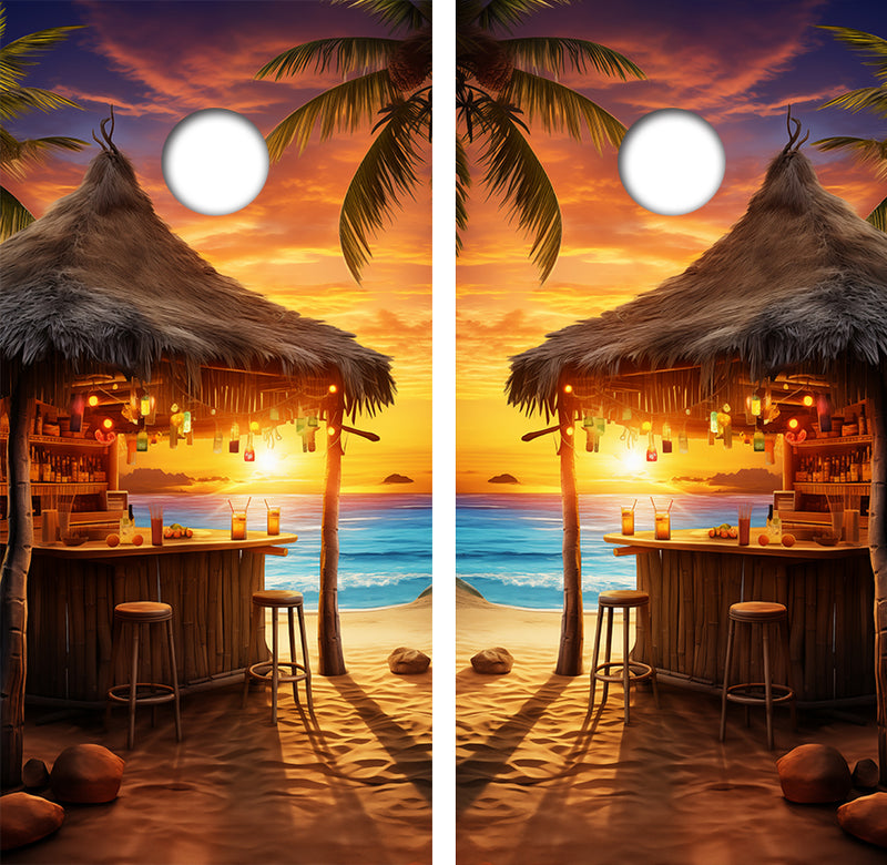 Beach Tiki Hut Cornhole Design