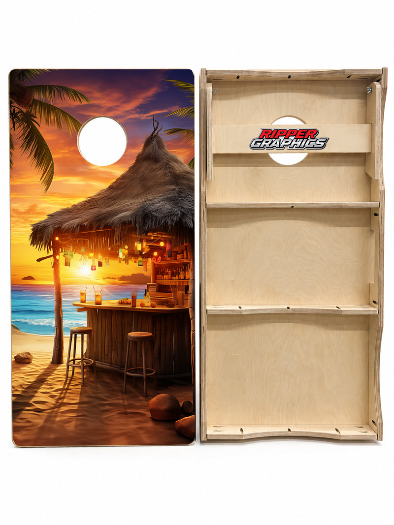 Beach Tiki Hut Cornhole Design