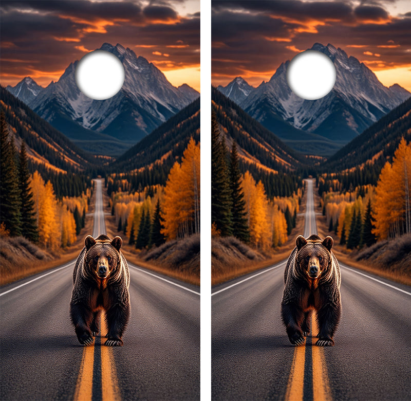 Grizzly Bear Highway Cornhole Design
