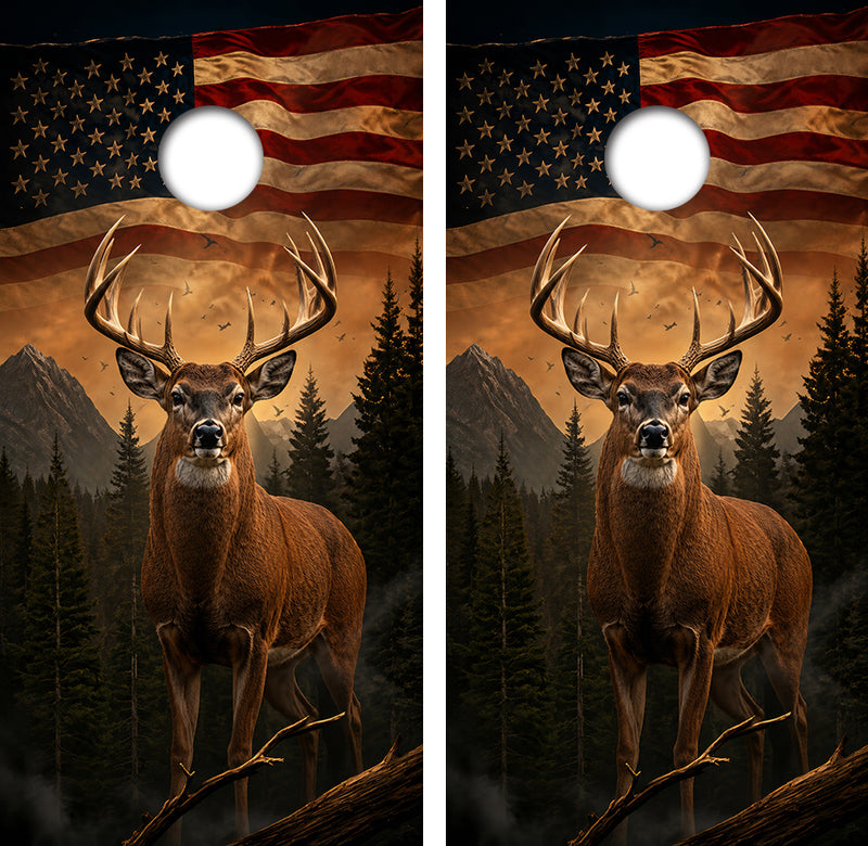 Deer Buck American Flag Cornhole Design