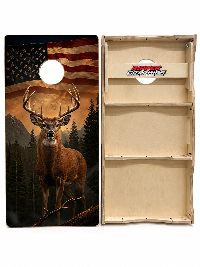 Deer Buck American Flag Cornhole Design