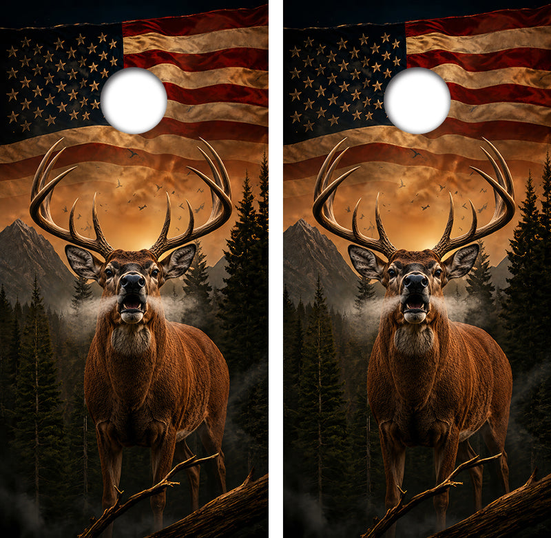 Deer Buck American Flag Cornhole Design